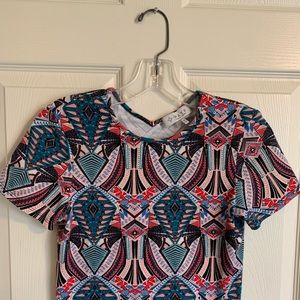 WAYF Pink & Blue Bohemian Tribal Print Y2K Retro Festival Abstract Crop Top sz M